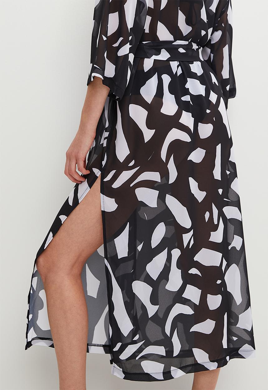 Superbalist - Midi cover up with belt - black bold graphic print