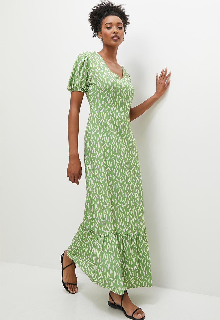 edit - Puff sleeve fit & flare - green