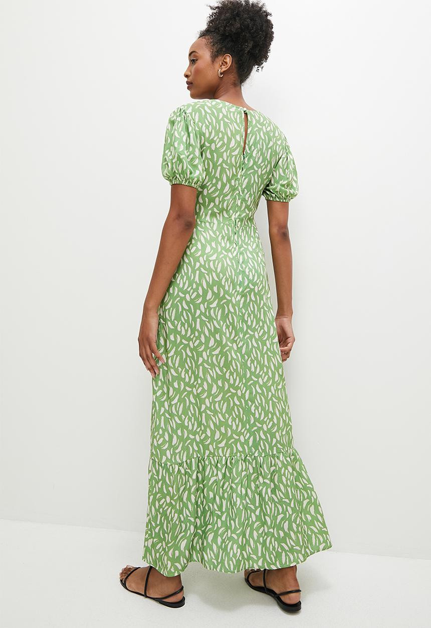edit - Puff sleeve fit & flare - green