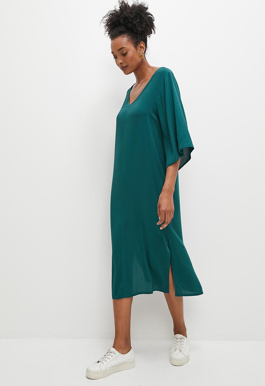 edit - Woven slit detail tee dress - deep teal