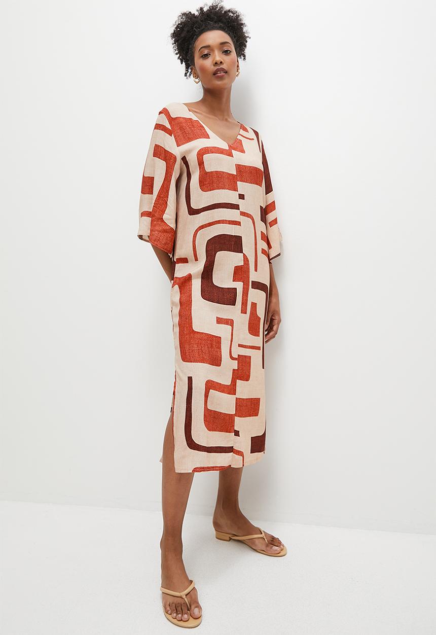 edit - Woven slit detail tee dress - multi