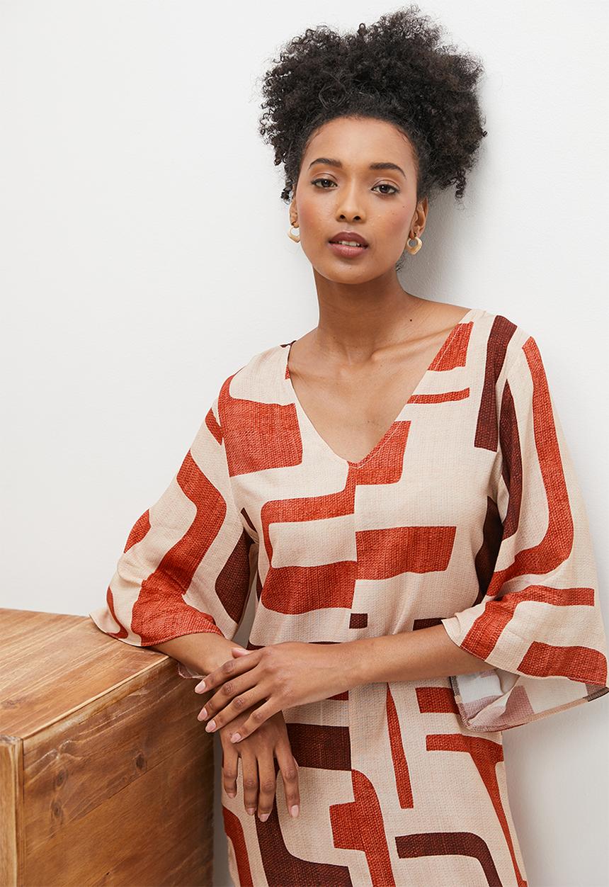 edit - Woven slit detail tee dress - multi