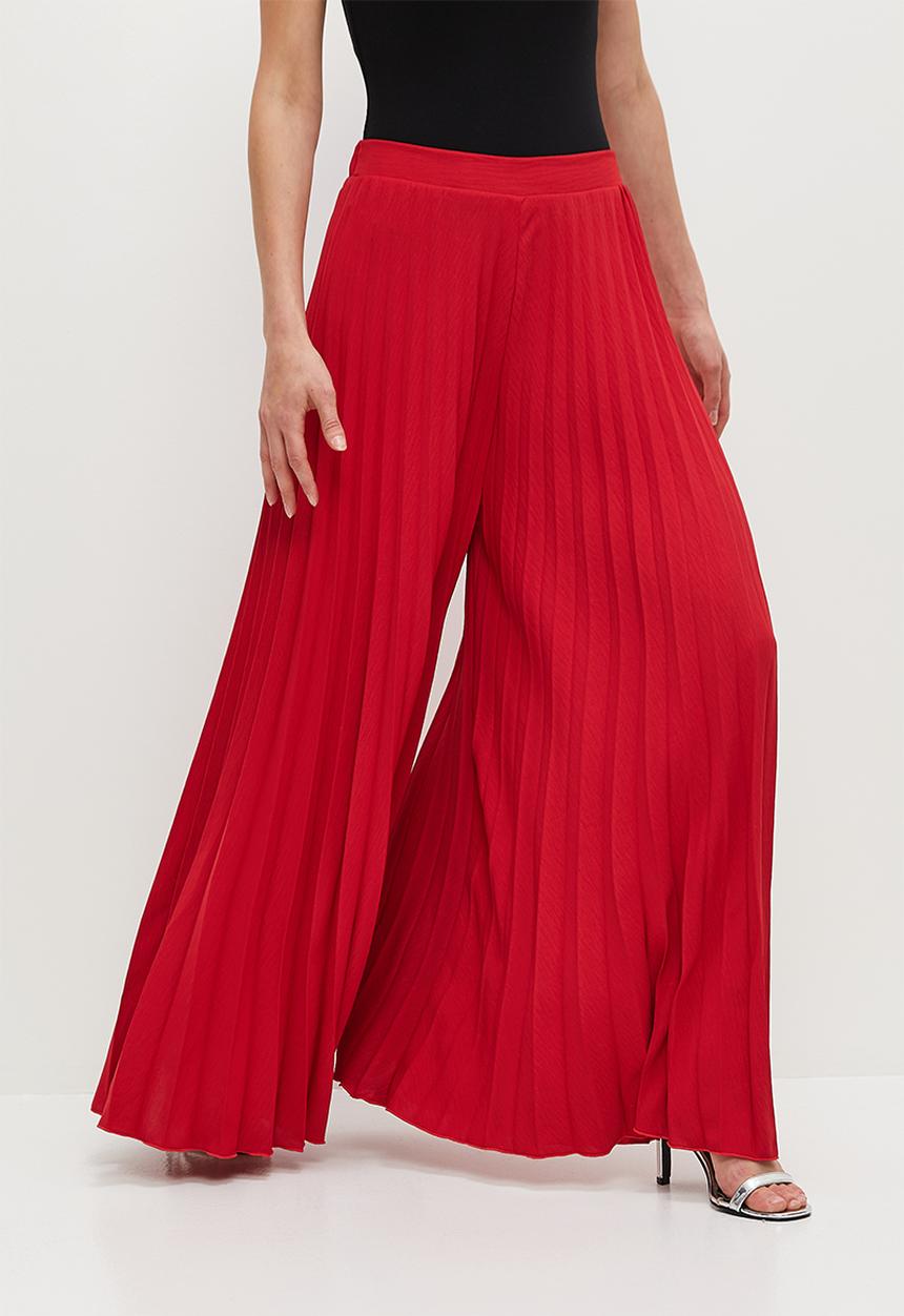 VELVET - Pleated palazzo pant - red