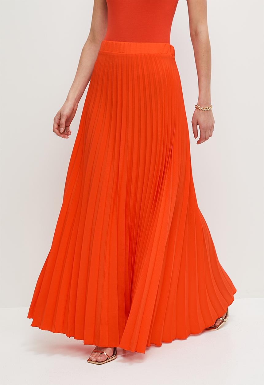 VELVET - Pleated maxi skirt - orange