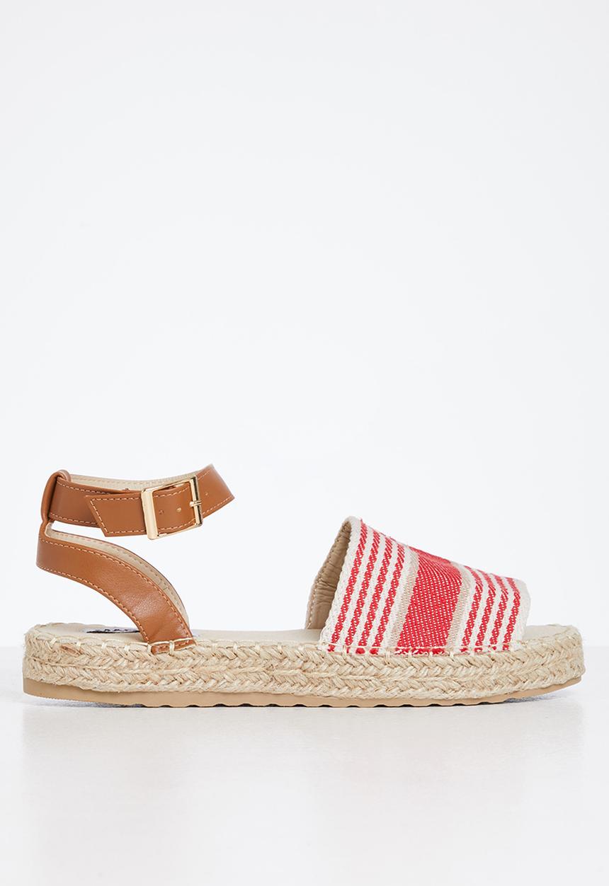 Madison® - Clarrissa ankle tie espadrille sandal - red & beige stripe