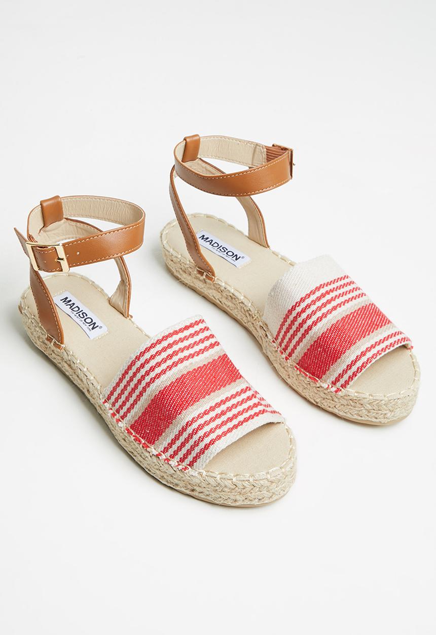 Madison® - Clarrissa ankle tie espadrille sandal - red & beige stripe