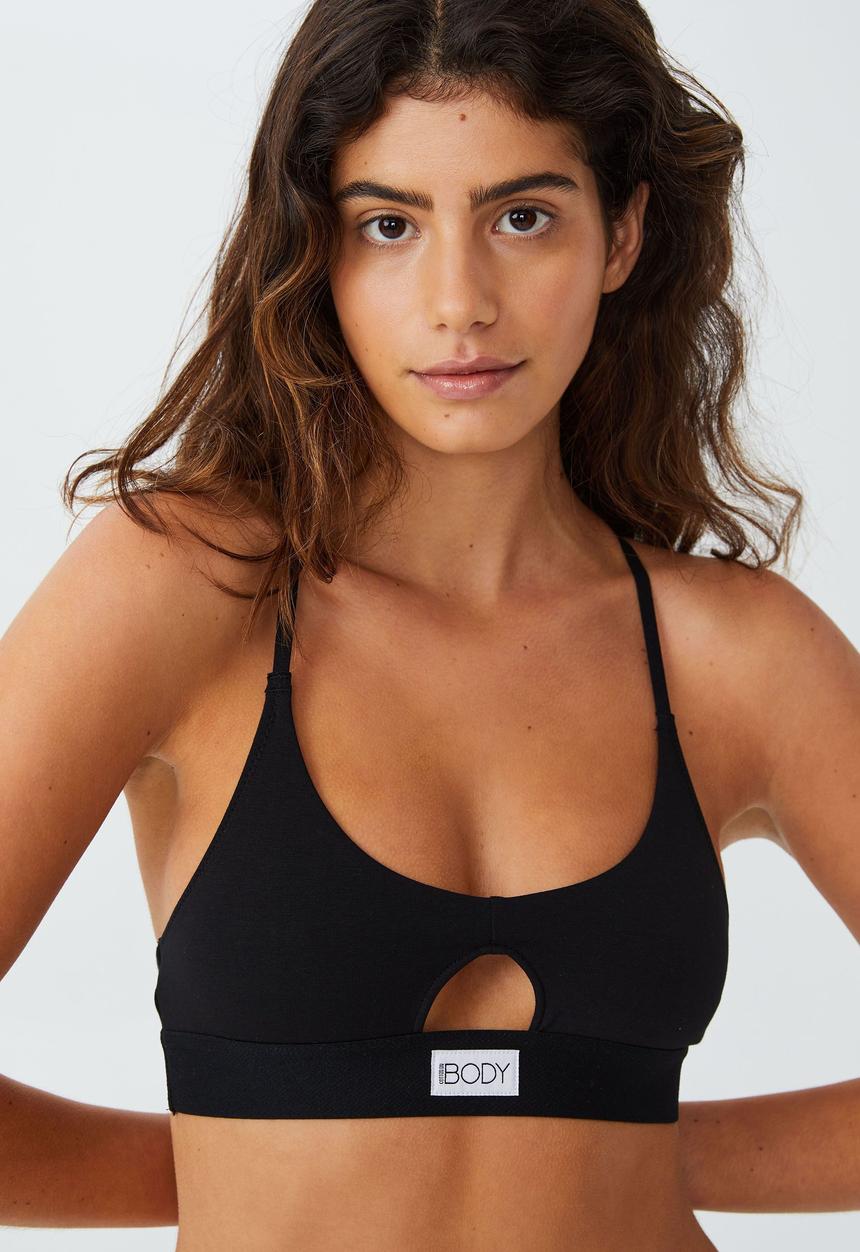 Cotton On - Organic cotton scoop bralette - black
