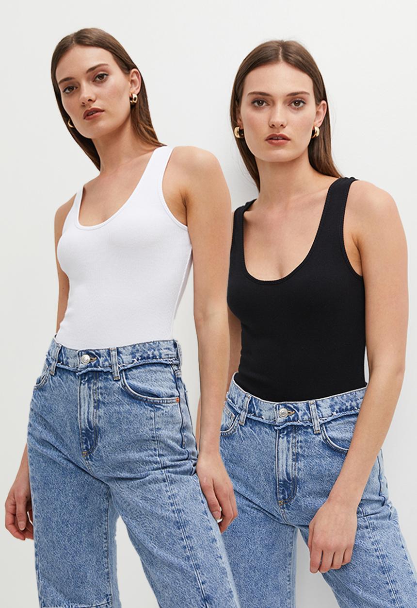 Superbalist - 2 pack basic rib vest bodysuit - black & white