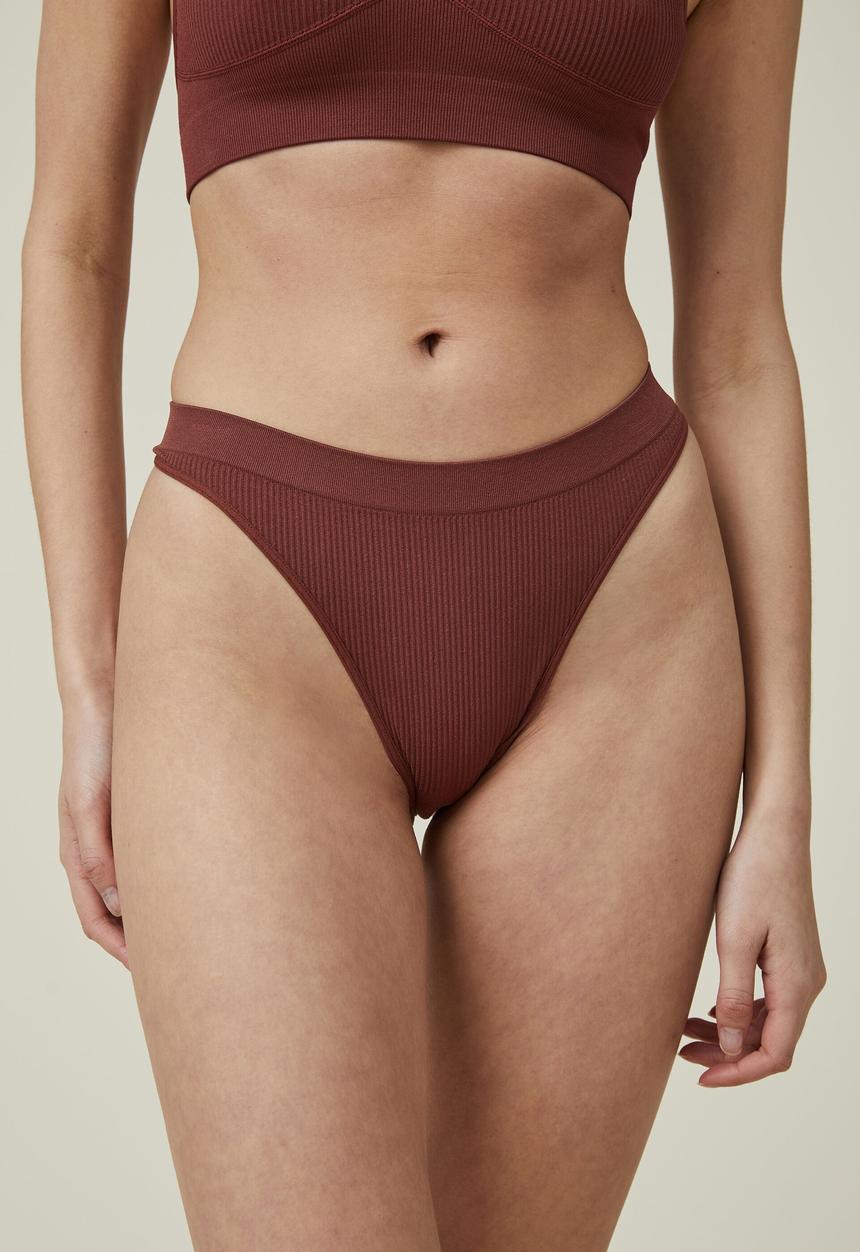 Cotton On - Seamless high cut brasiliano brief - brandy brown