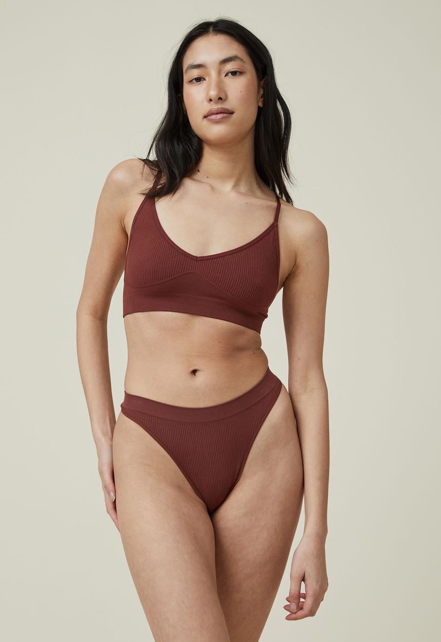 Cotton On - Seamless high cut brasiliano brief - brandy brown