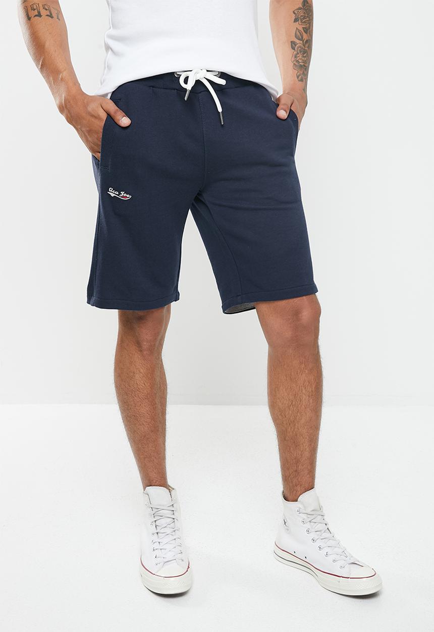 Aca Joe - Unbrushed fleece elasticated shorts - navy