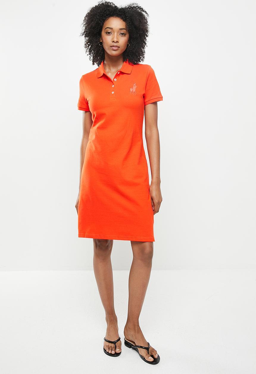 POLO - Kori short sleeve big pony golfer dress - orange