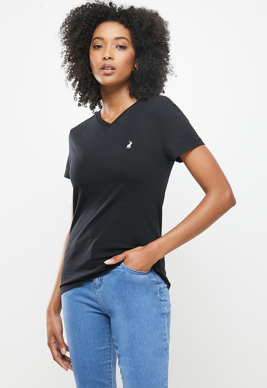 POLO - Kelly basic short sleeve essential v-neck stretch T-shirt - black