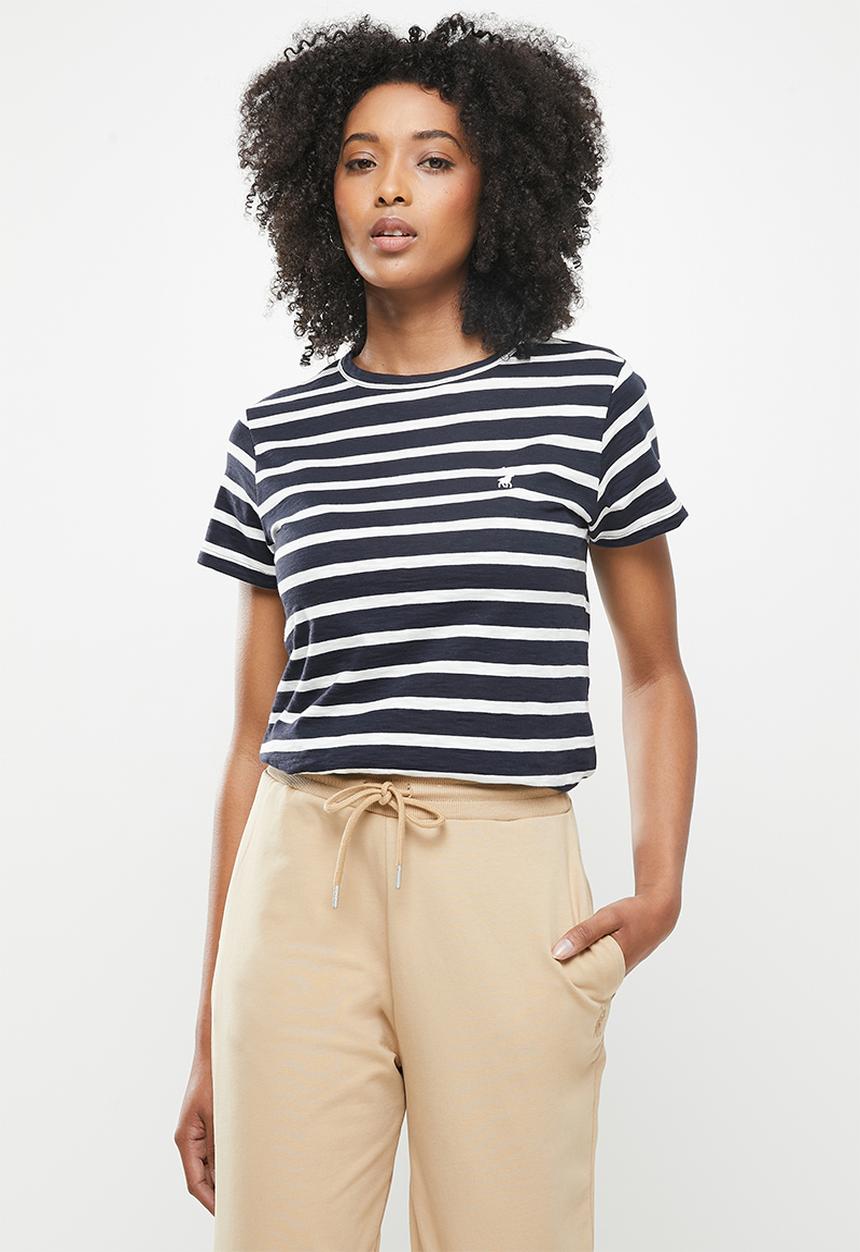 POLO - Jesse short sleeve relaxed slub stripe T-shirt - navy