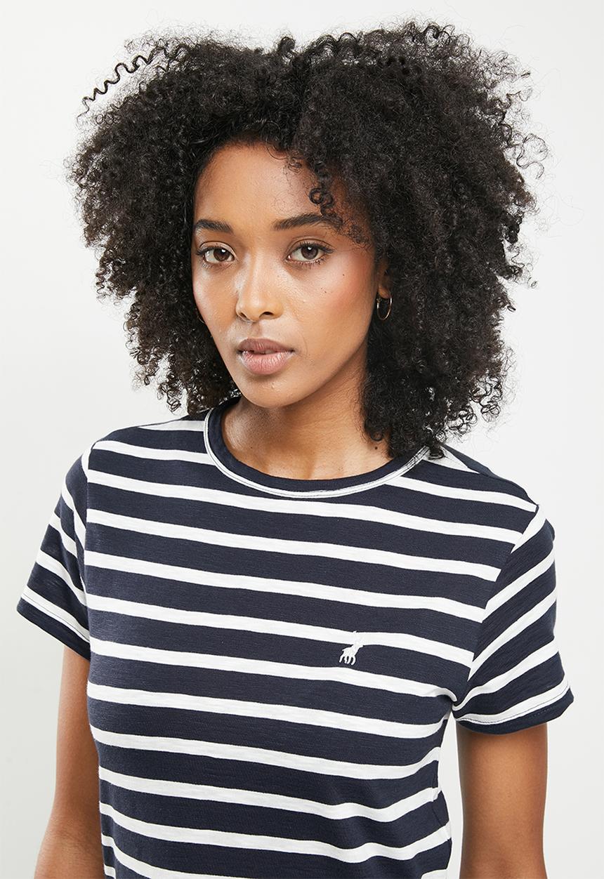 POLO - Jesse short sleeve relaxed slub stripe T-shirt - navy