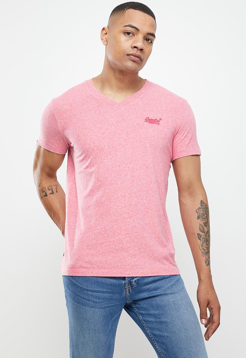 Superdry. - Vintage logo emb vee tee - mid pink grit