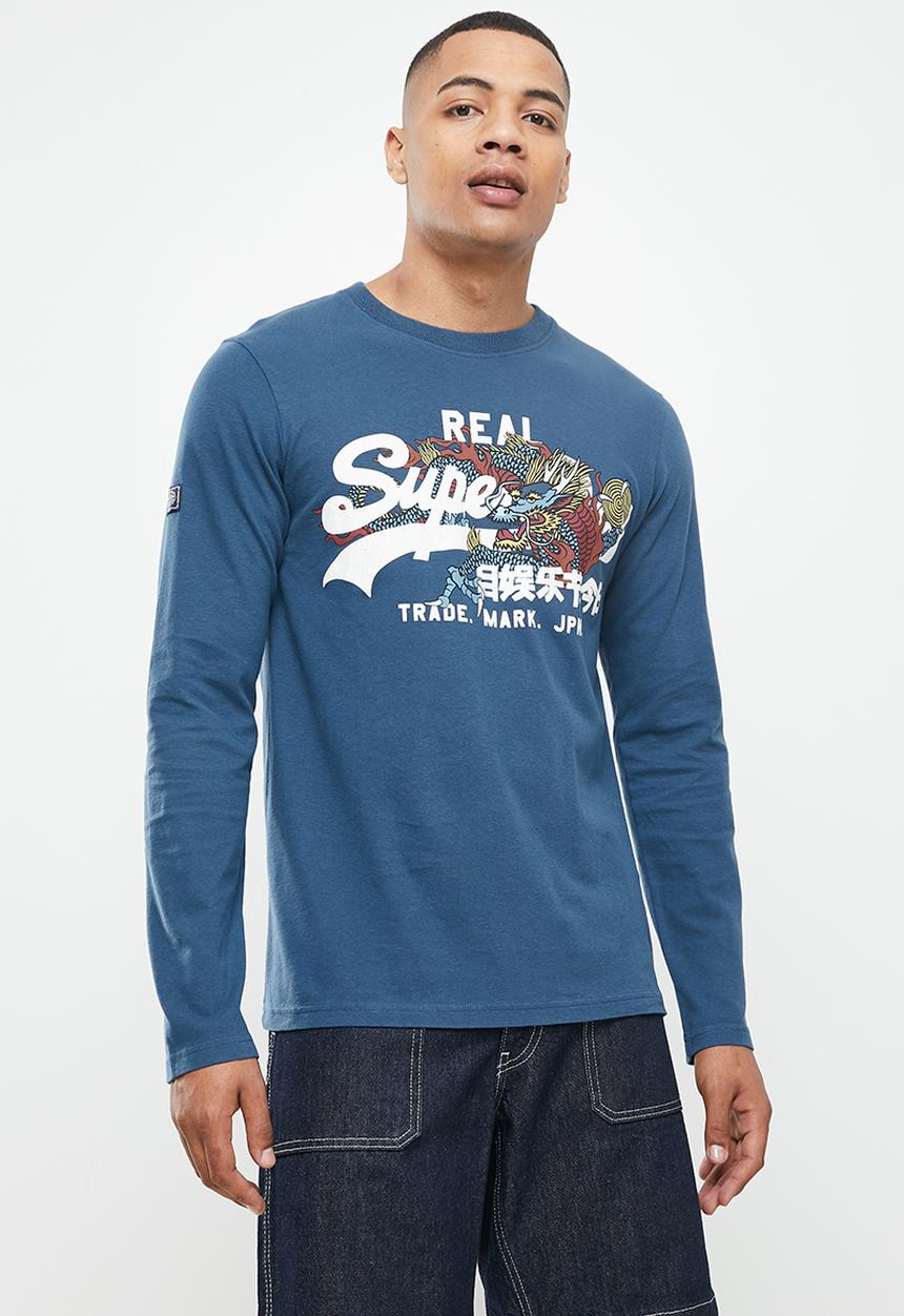 Superdry. - Vintage vl narrative long sleeve top - blue bottle