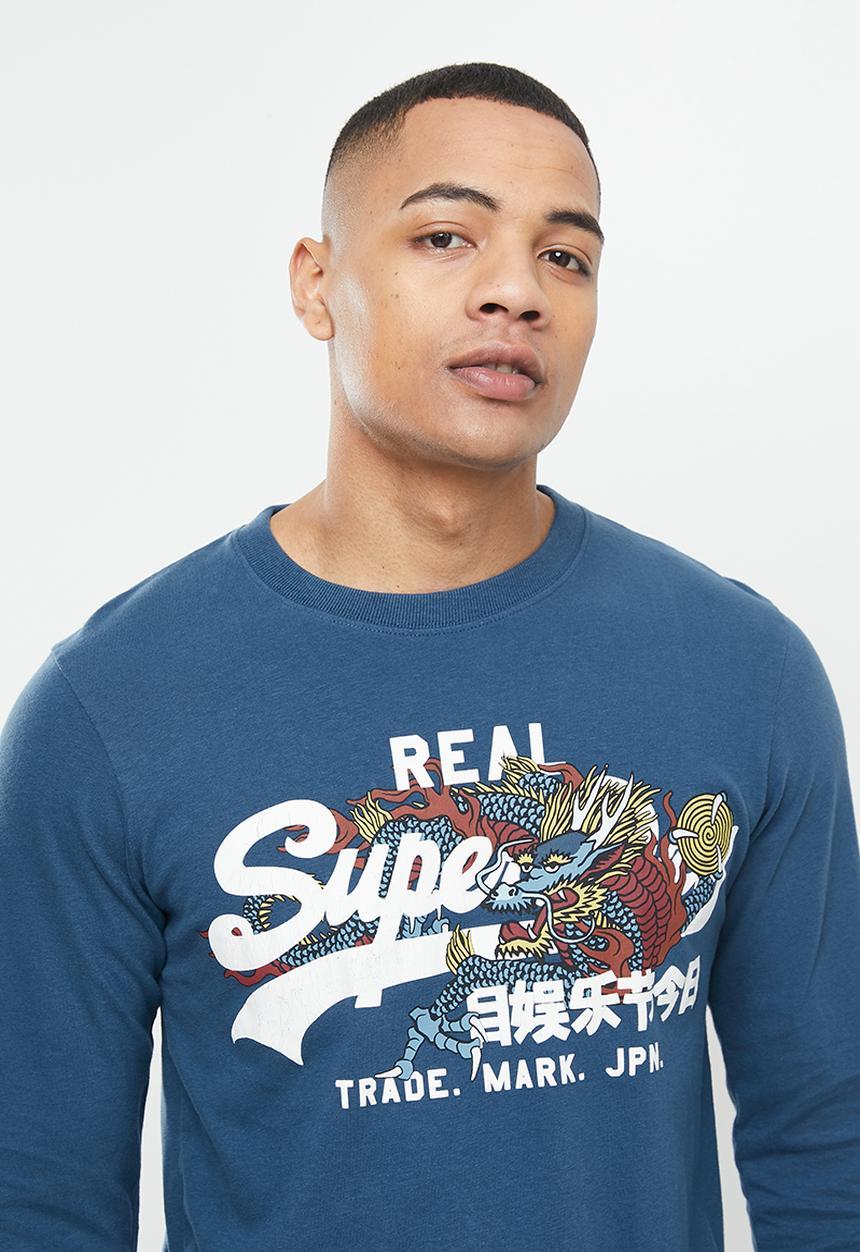Superdry. - Vintage vl narrative long sleeve top - blue bottle