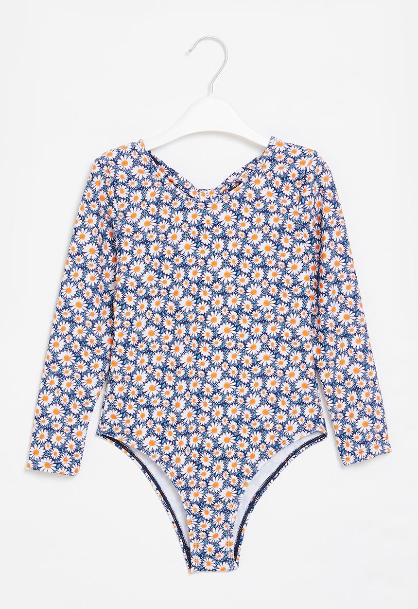 Rebel Republic - Girls open back sunflower swimsuit - blue