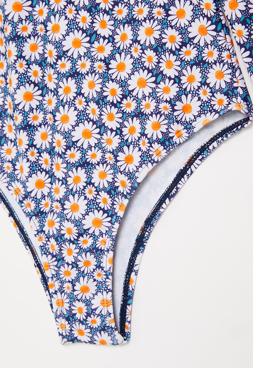 Rebel Republic - Girls open back sunflower swimsuit - blue