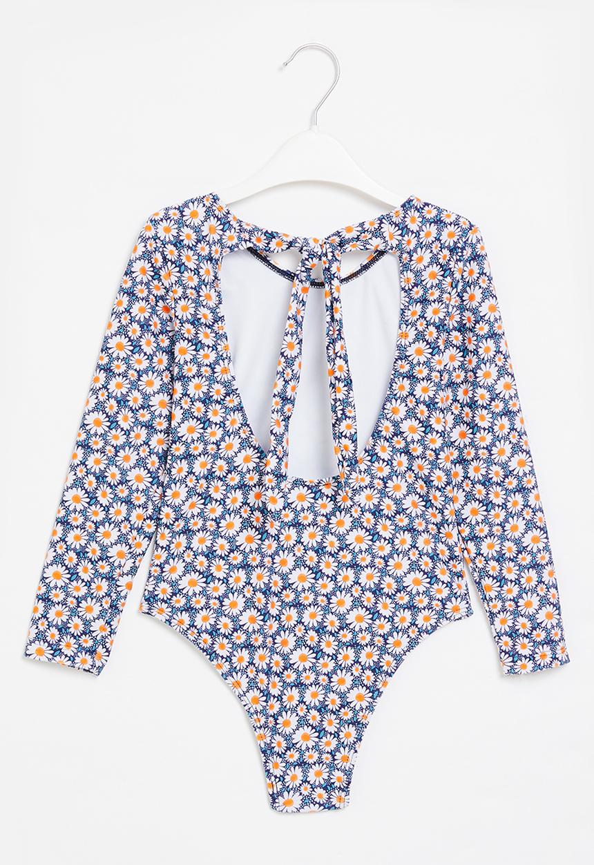 Rebel Republic - Girls open back sunflower swimsuit - blue