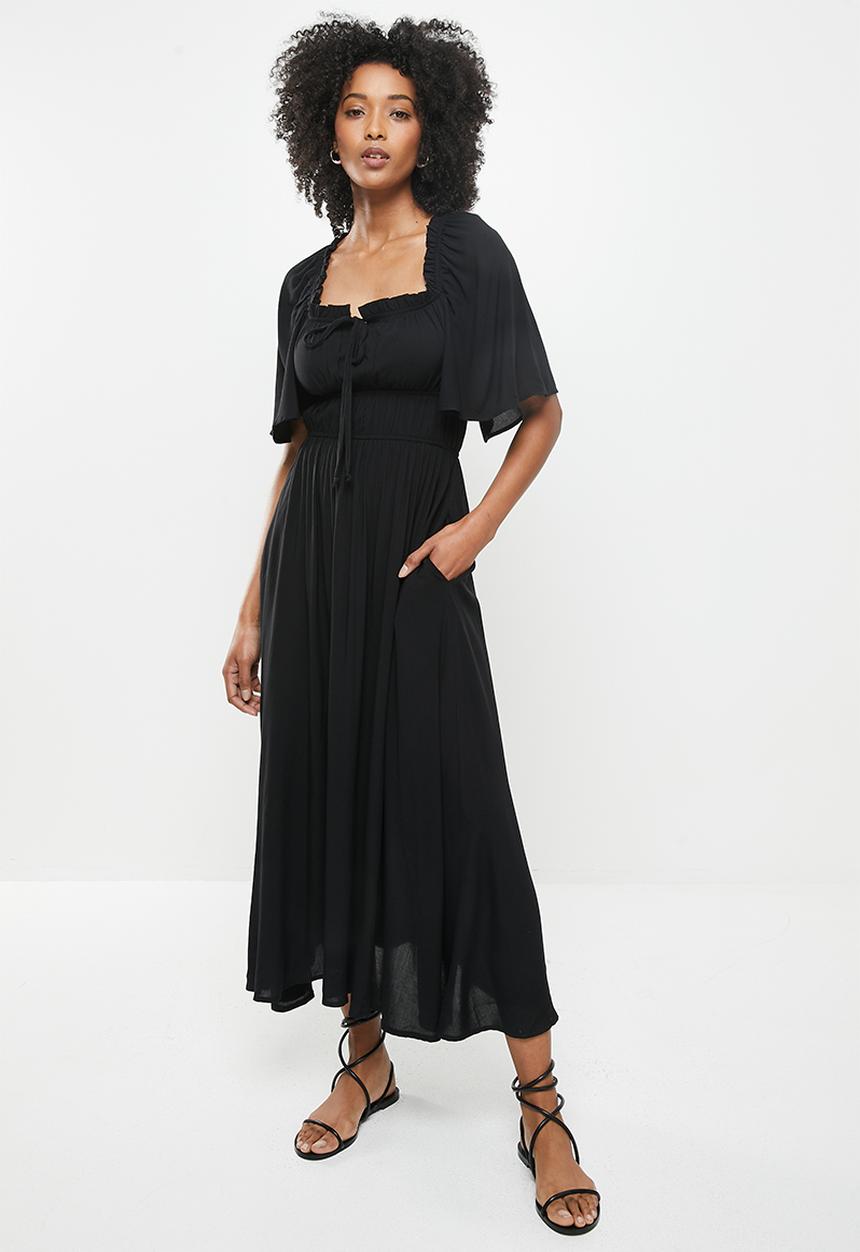 Me&B - Elastic detail midi dress - black