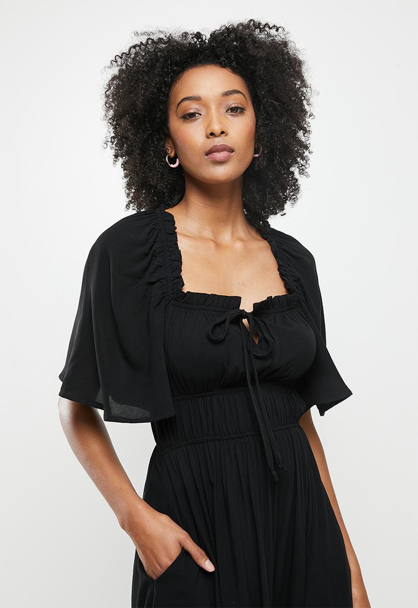 Me&B - Elastic detail midi dress - black