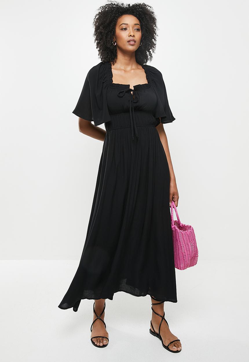 Me&B - Elastic detail midi dress - black
