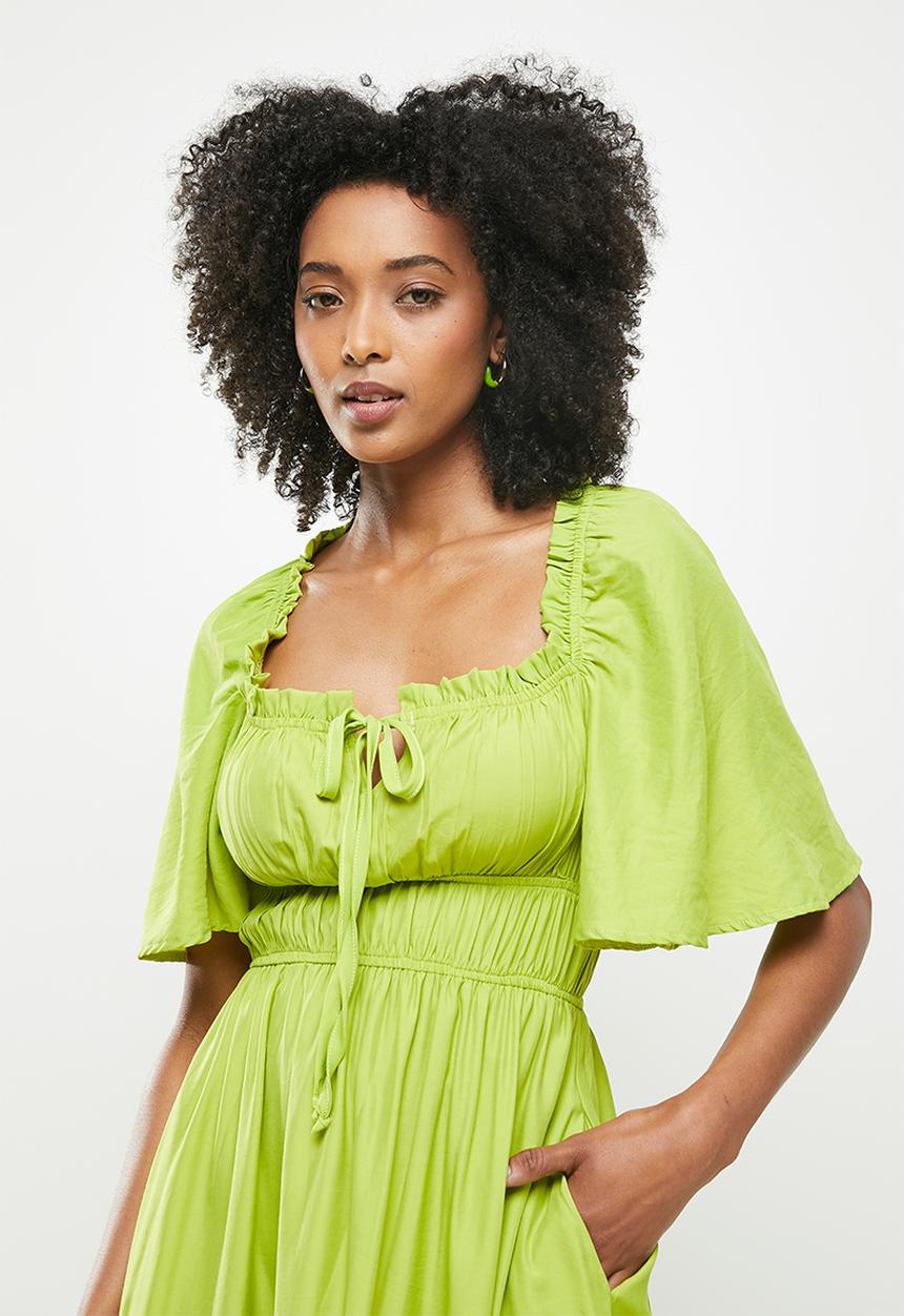 Me&B - Elastic detail midi dress - lime