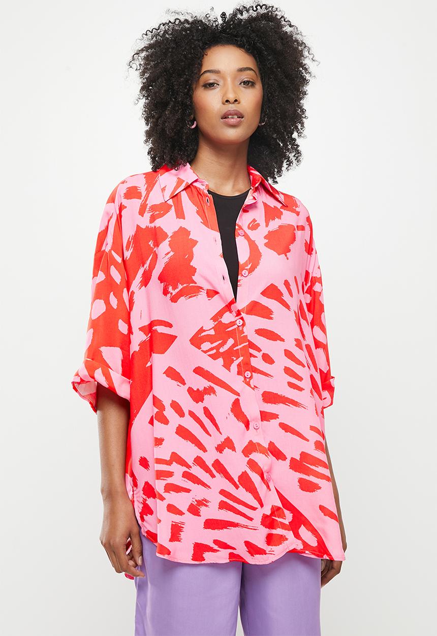 Me&B - Digital printed oversized shirt - pink & red