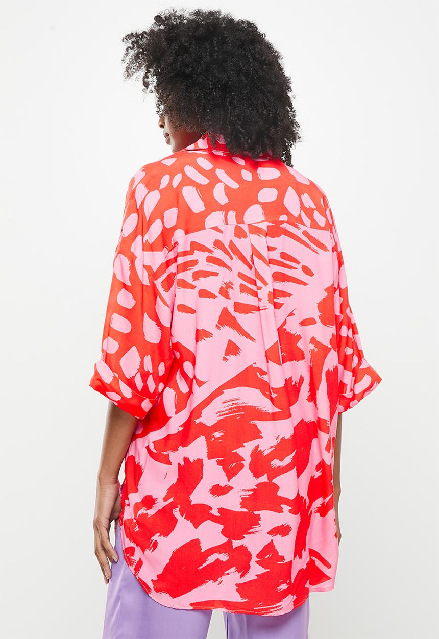 Me&B - Digital printed oversized shirt - pink & red