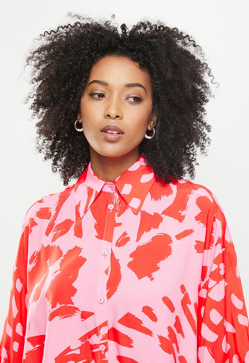 Me&B - Digital printed oversized shirt - pink & red