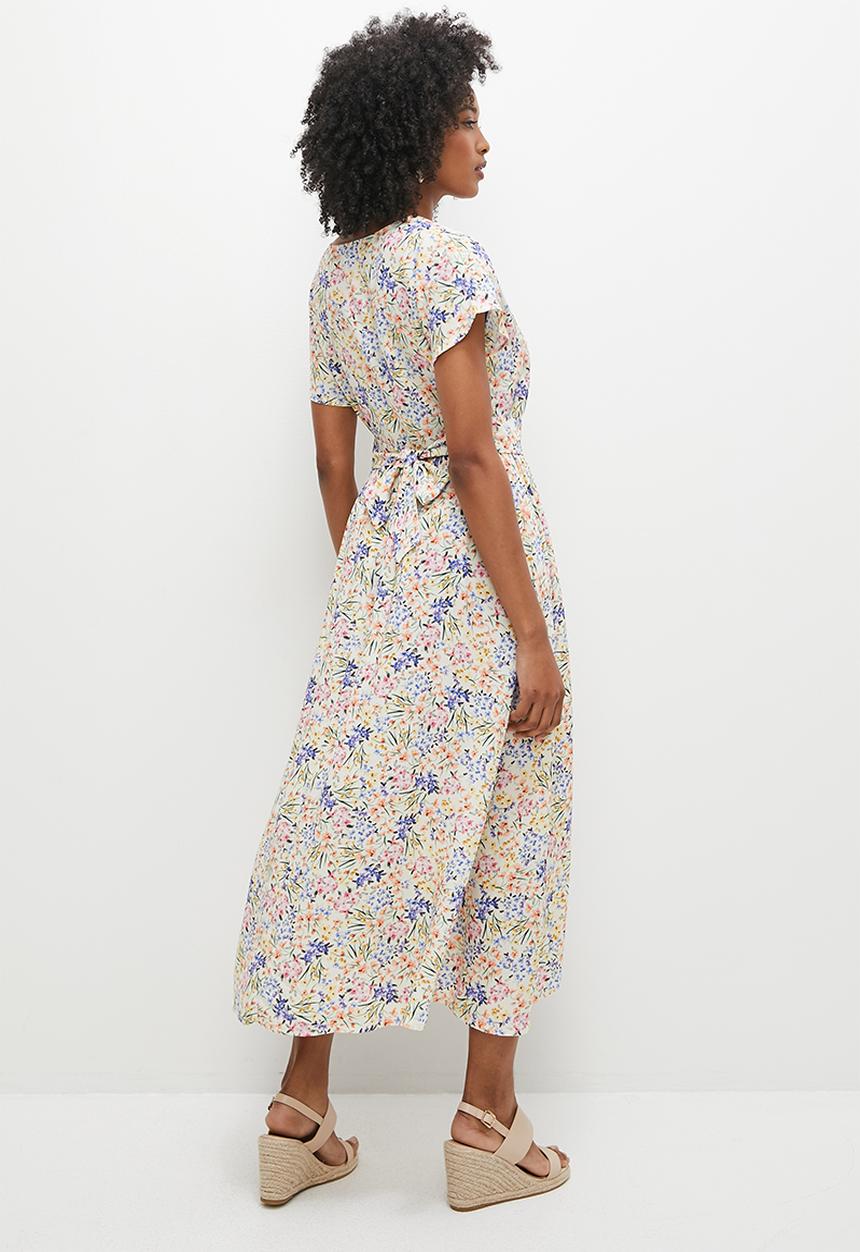 MILLA - Grown on sleeve button down midi dress - cream floral