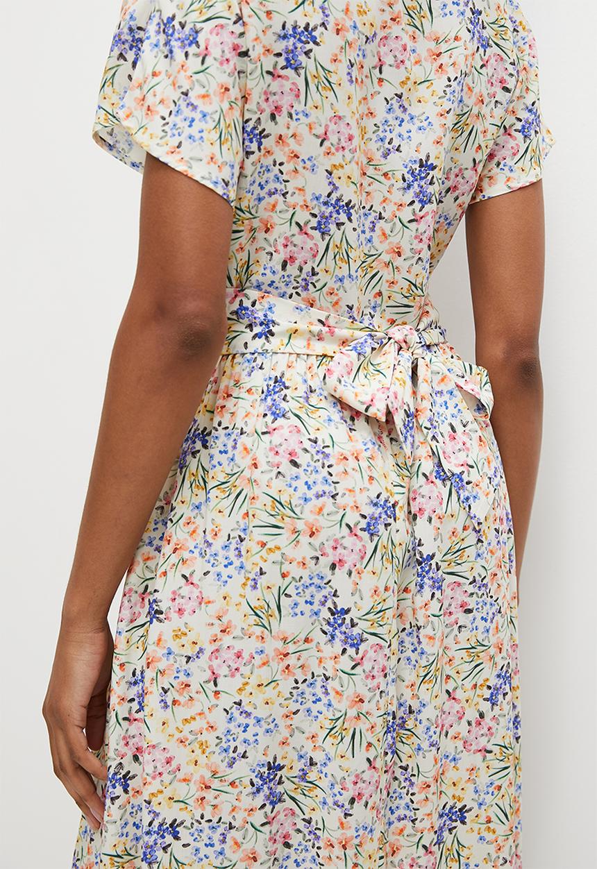 MILLA - Grown on sleeve button down midi dress - cream floral