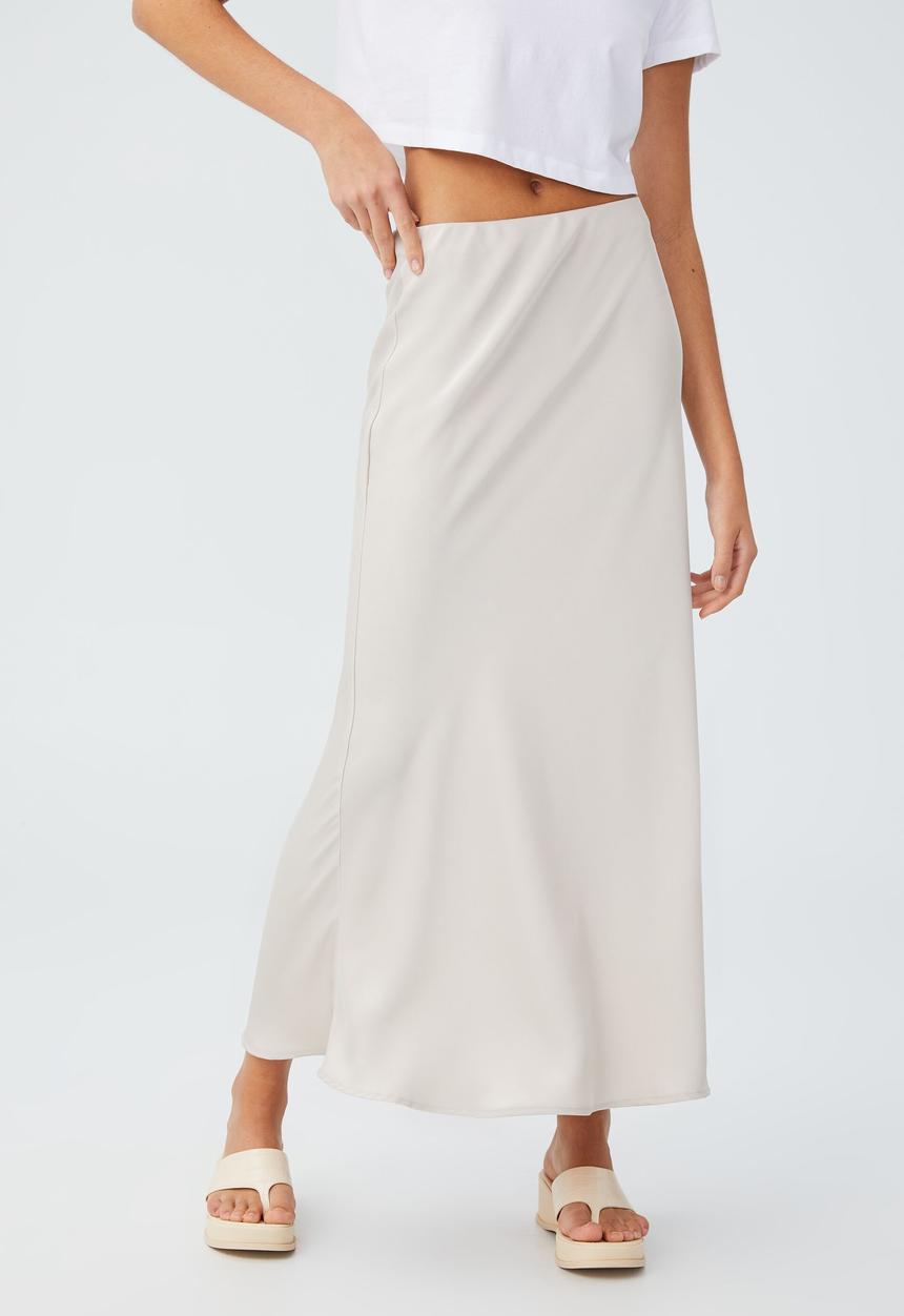 Cotton On - Amalfi satin maxi skirt - stone