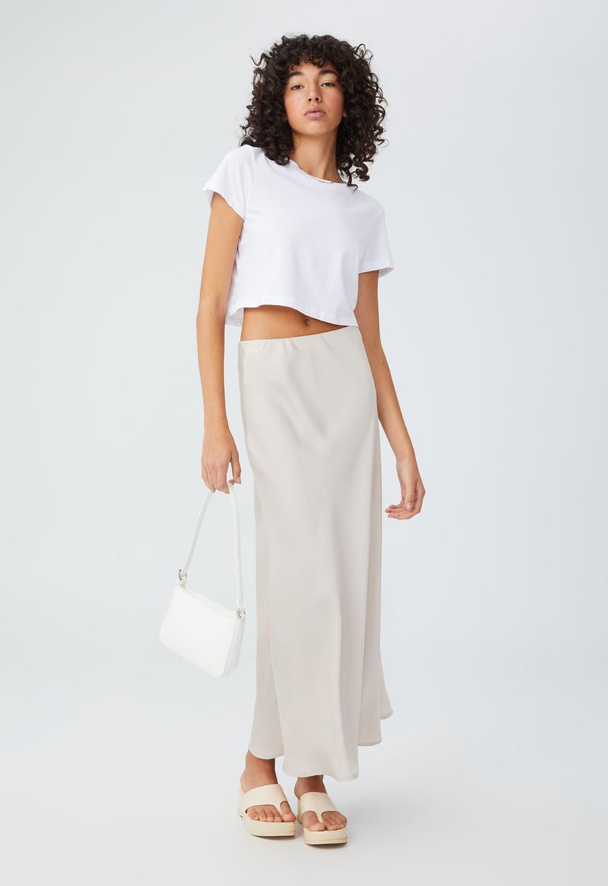 Cotton On - Amalfi satin maxi skirt - stone