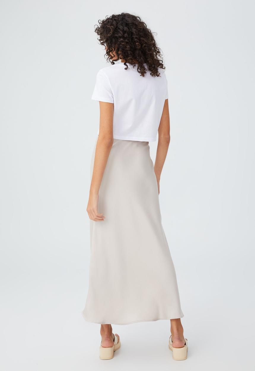 Cotton On - Amalfi satin maxi skirt - stone