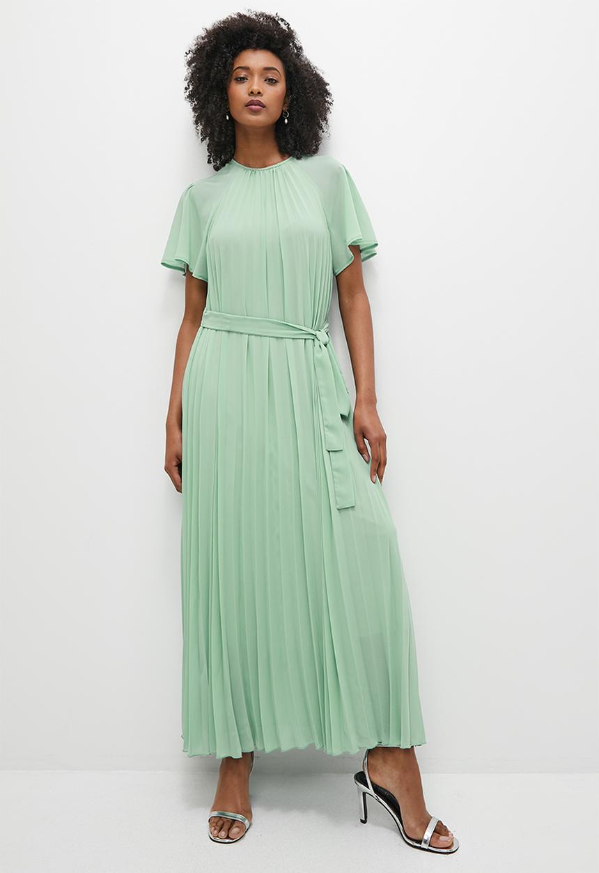MILLA - Pleated flutter sleeve midi dress - vintage sage