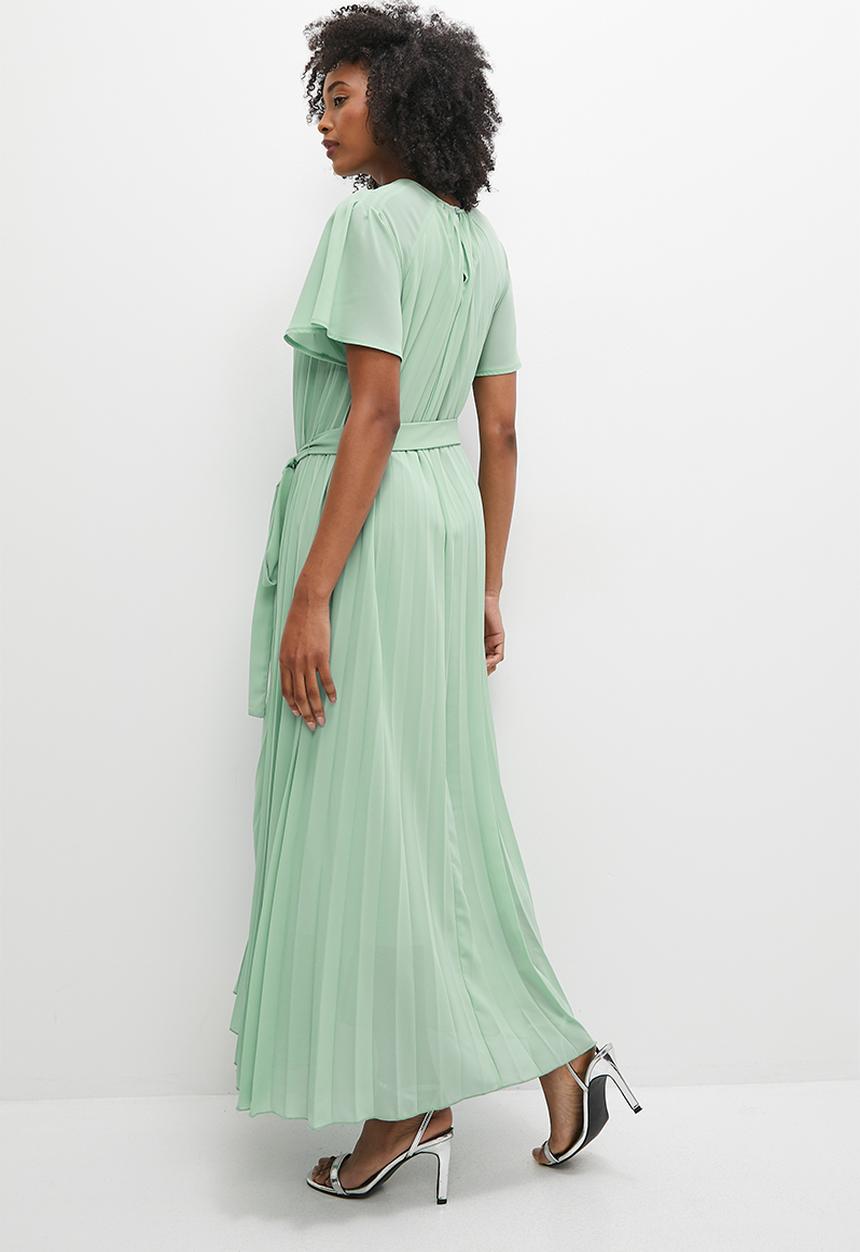 MILLA - Pleated flutter sleeve midi dress - vintage sage