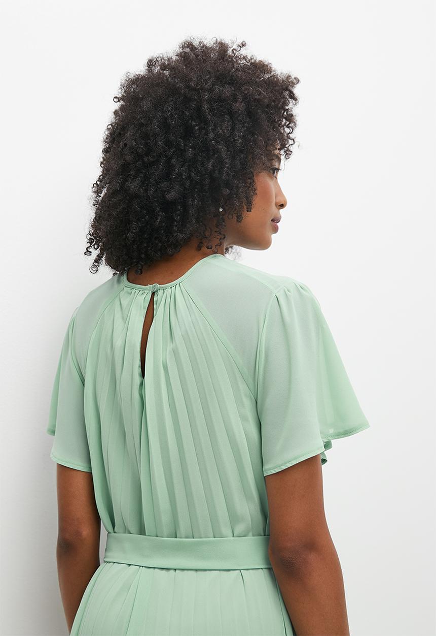 MILLA - Pleated flutter sleeve midi dress - vintage sage