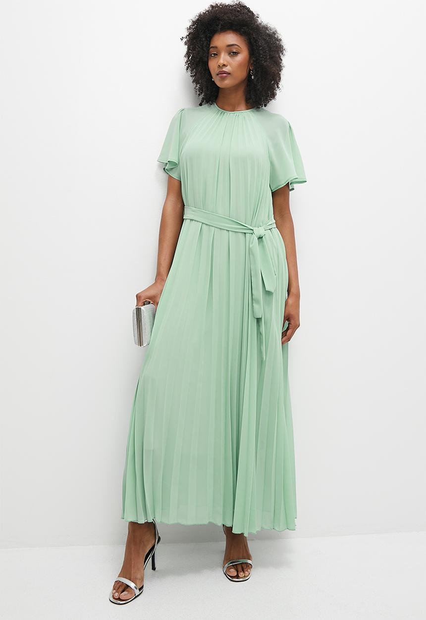 MILLA - Pleated flutter sleeve midi dress - vintage sage