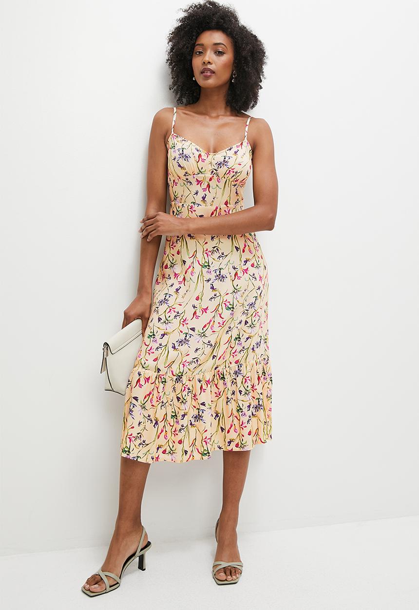 MILLA - Strappy midi dress with frill hem - wild flowers