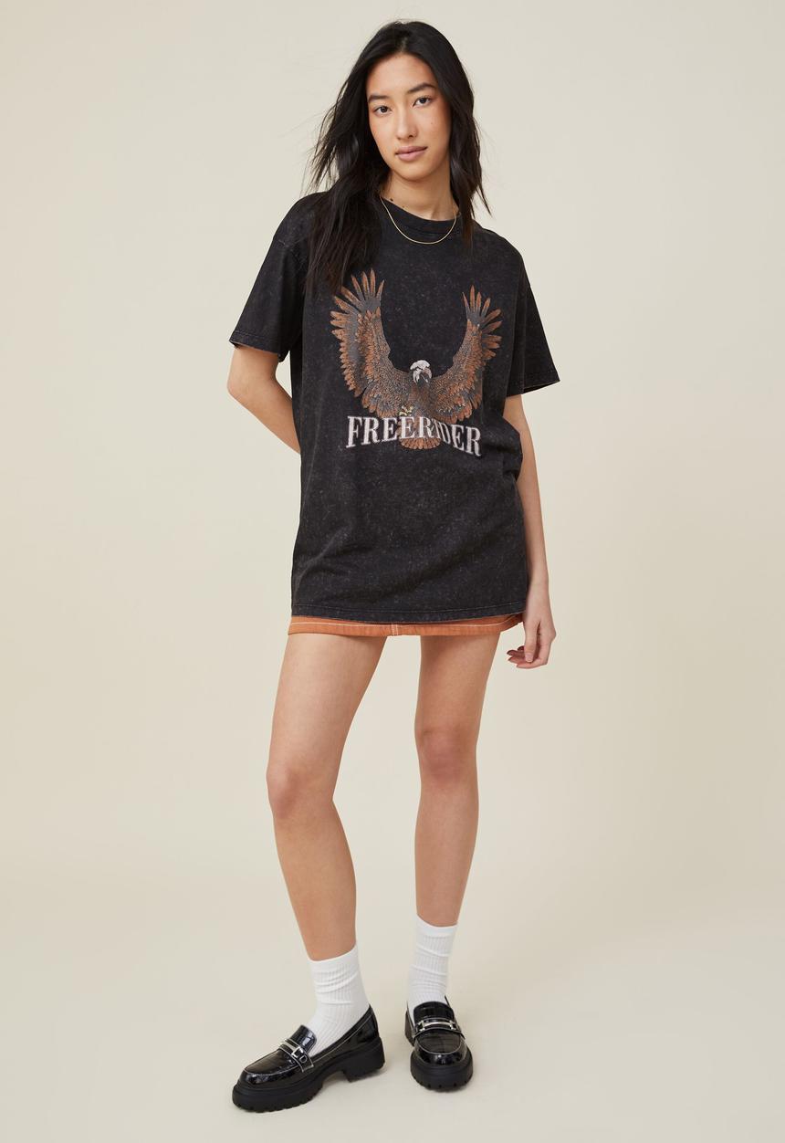 Cotton On - Boyfriend fit graphic tee - eagle moto/black