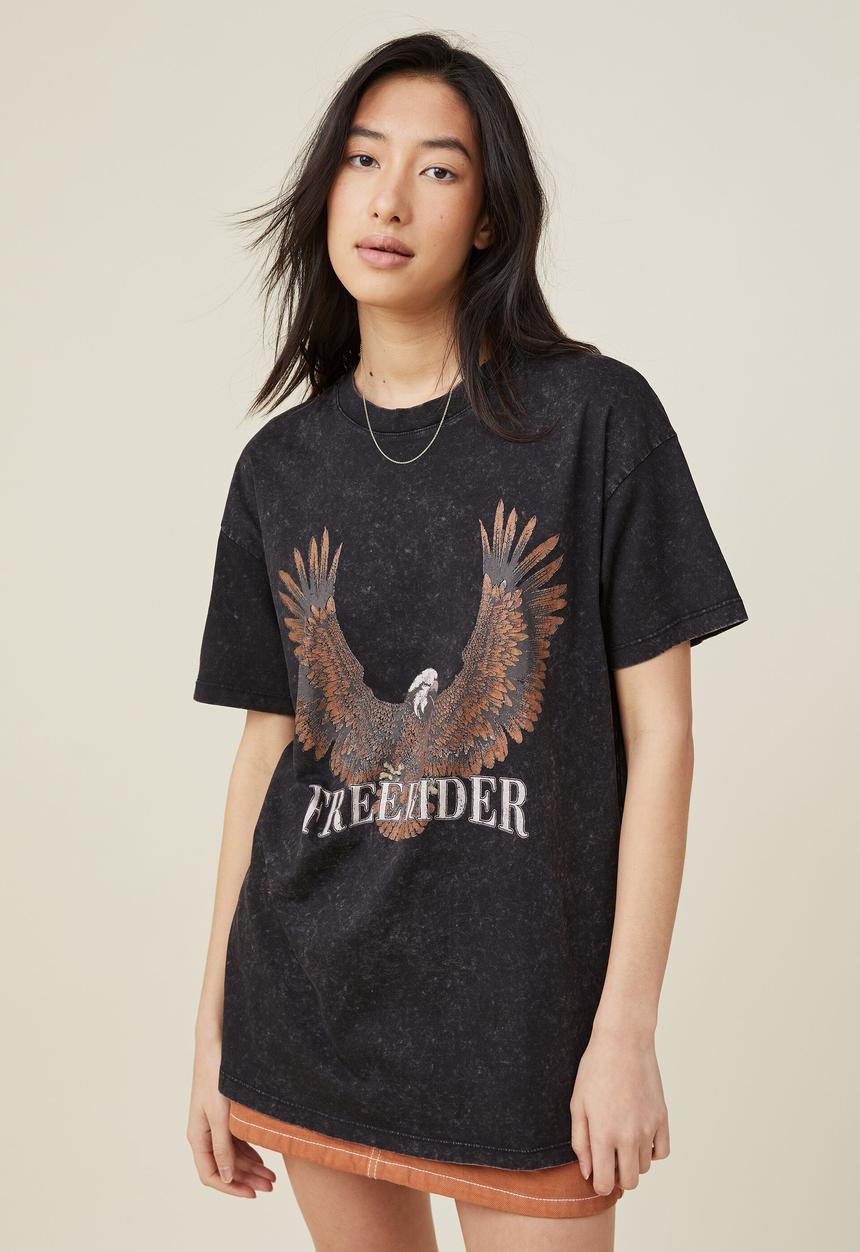 Cotton On - Boyfriend fit graphic tee - eagle moto/black