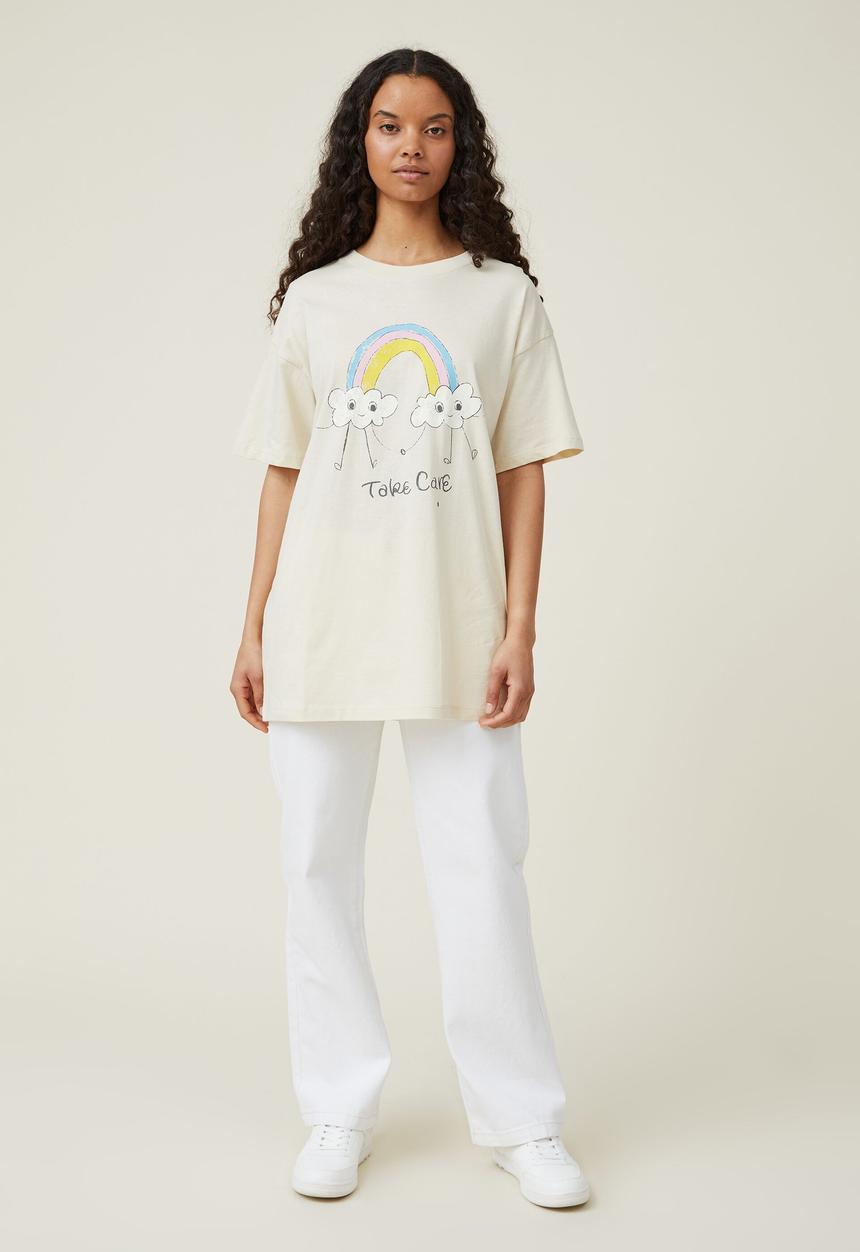 Cotton On - Boyfriend fit graphic tee - take care/sandy brown