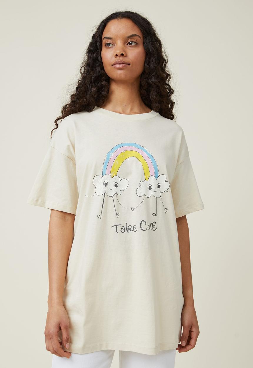 Cotton On - Boyfriend fit graphic tee - take care/sandy brown