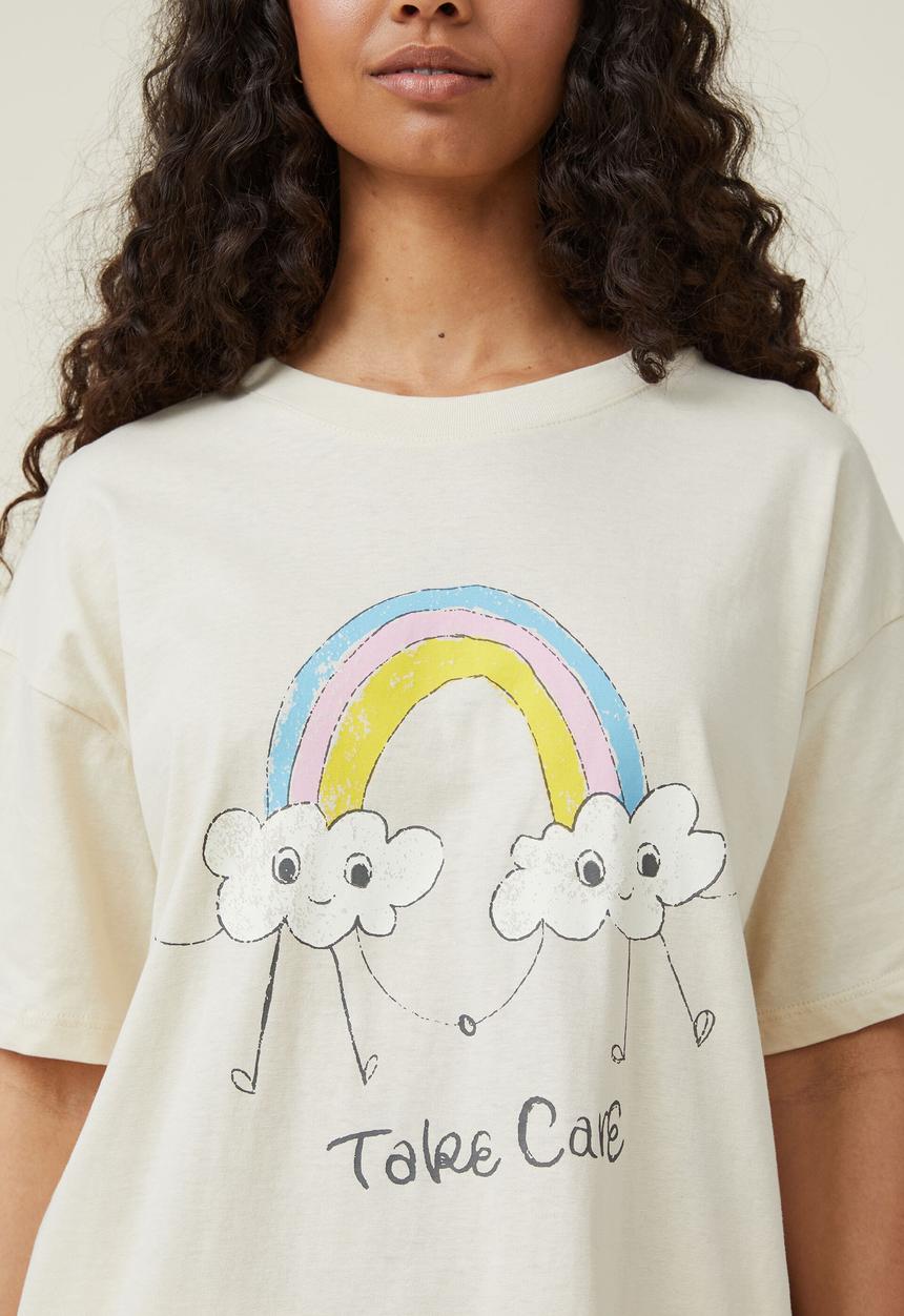 Cotton On - Boyfriend fit graphic tee - take care/sandy brown