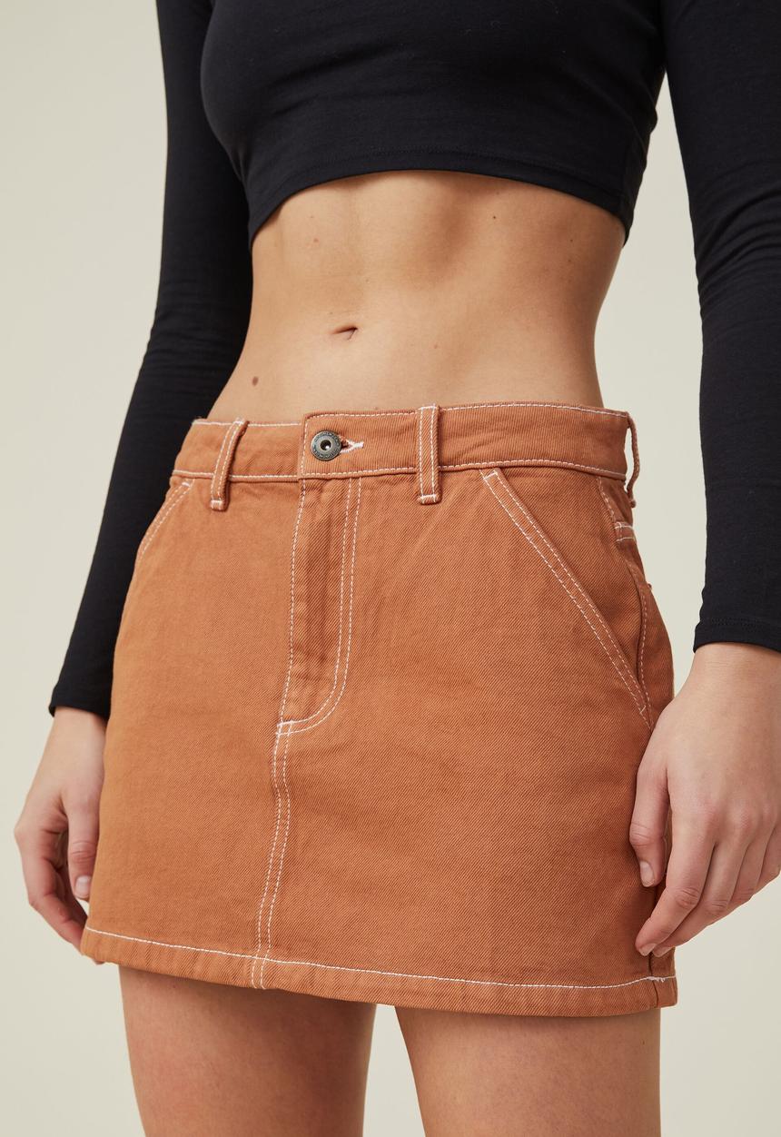 Cotton On - Cargo denim low rise mini skirt - clay brown