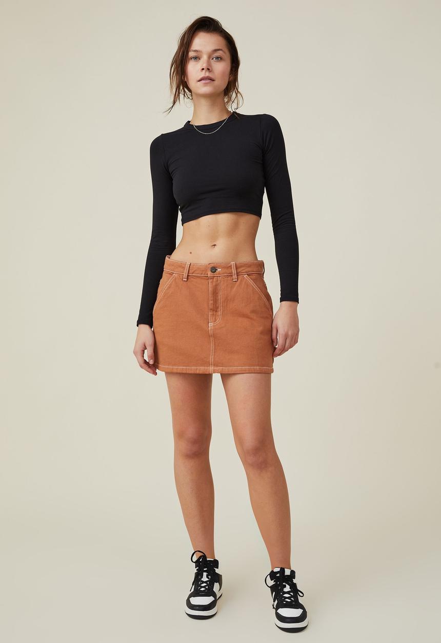 Cotton On - Cargo denim low rise mini skirt - clay brown