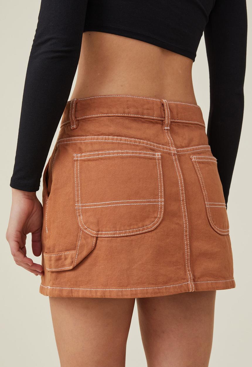 Cotton On - Cargo denim low rise mini skirt - clay brown